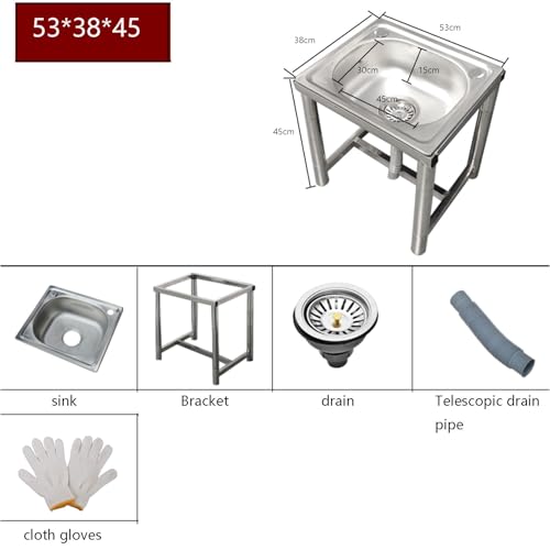 Lavabo de acero inoxidable de baño extragrueso con soporte y desagüe 3