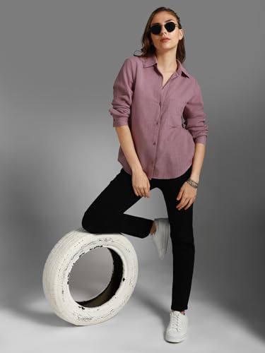 Image of High Star Women's Classic Oversized Spread Collar Long Sleeves Cotton Casual Shirt