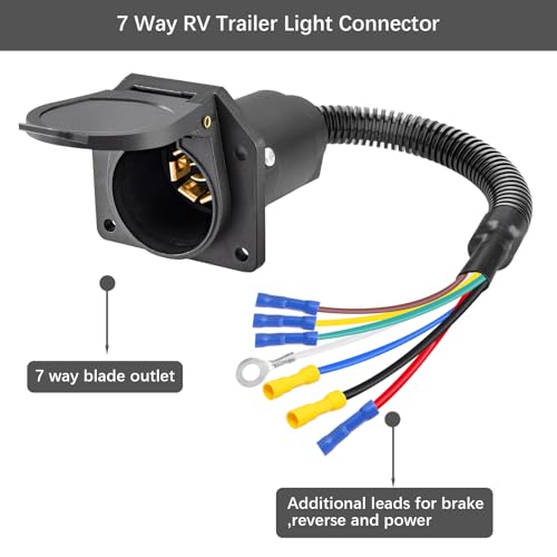 Image of 7 Pin Trailer Plug,7 Way Trailer Light Connector Socket,7 Prong Electrical Truck End Wiring Harness Vehicle Side,7 Pin Truck Plug Quick Converter with Mounting Bracket
