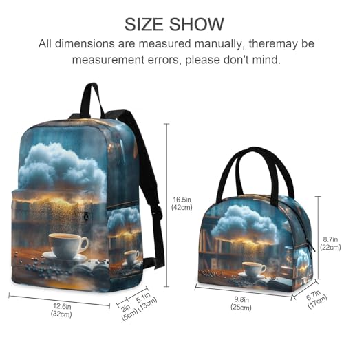 Backpack Lunch Box Set Large Capacity Travel Backpacks and Insulated Lunch Bag for Commute Hiking Picnic Surreal Coffee Photo Print2