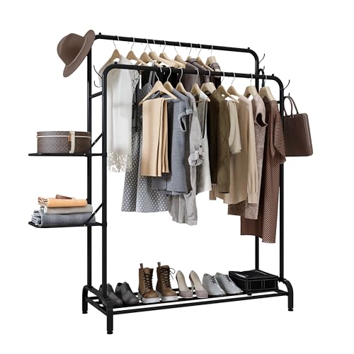 KLASS Double Clothes Rail with Folding Shelves - Heavy Duty, 100KG, Free Standing
