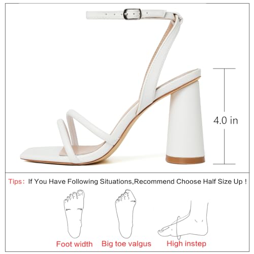 Image of RIBONGZ Block Heels Prom Heeled Sandals for Women Chunky Square Open Toe Strappy High Heels Ankle Strap Wedding Bridal Shoes High Heel Sandals for Party Dress