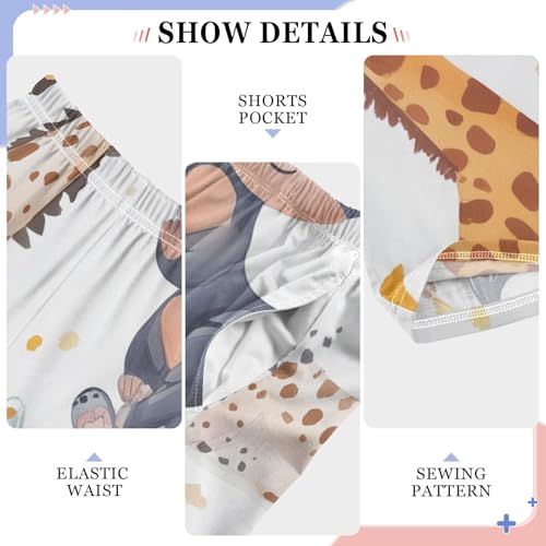 ZZXXB Birthday Giraffe Elephant Boys Long Pants Soft Trousers Elastic Waist Kids Lounge Bottoms with Pockets S-XL4