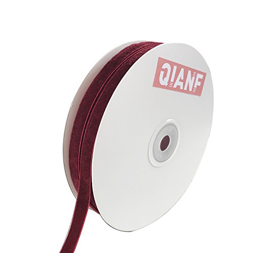 QIANF Vintage Burgundy Velvet Ribbon, 3/8 Inch X...
