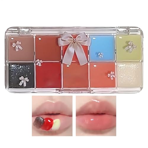 Paleta de brillo de labios - Brillo de labios resistente al agua, juego de maquillaje de lápiz labial | Bálsamo labial con sabor a fruta, aceite brillante con ingredientes seguros, brillo labial teñid