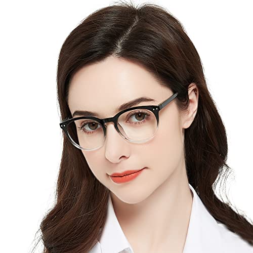 Image of MARE AZZURO Large Reading Glasses Women Trendy Round Readers 1.00 1.25 1.50 1.75 2.00 2.25 2.50 2.75 3.00 3.50 4.00 5.00 6.00 (Black+clear, 125)