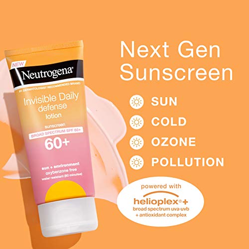 Neutrogena Invisible Daily Defense Sunscreen Lotion, Broad Spectrum Spf 60+, Oxybenzone-Free & Water-Resistant, Sun Or Environmental Aggressor Protection, Antioxidant Complex, 3 Fl Oz, 3 Count #TOP1