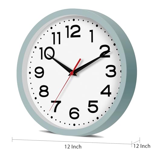 Image of Roymnie 12 Inch Wall Clock, Battery Operated Silent Non Ticking | Blue Gray analog wall clock; bold numerals for easy reading; silent non-ticking; 1 AA battery (not included); for classroom