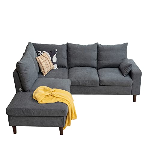 Panana Sectional Sofa ModernLarge 5 Seater L Shape Corner Chaise Sofa Sectional Sofa Couch for Apartment Sectional Set with USB Port Chaise, Grey (FRSX9071GY2CC000-RUQI) - Image 4