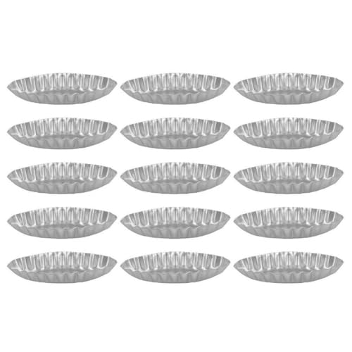 Quystetes 15 moldes de aluminio para tartas de frutas de aproximadamente 9,5 cm para cocina, postre, queso francés, borde acanalado largo, molde para tartas en forma de barco pequeño