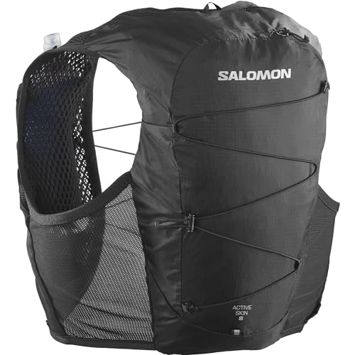 Salomon Active Skin 8 Chaleco de Hidratación Trail Running Senderismo Trail Running Senderismo MTB Unisexo con frascos de hidratación incluidos, Comodidad duradera, Hidratación rápida, Negro, L