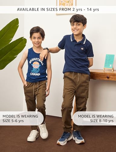 Image of Amazon Brand - Symbol Boy's Cotton Cargo Jogger | Elasticated Waistband and Cuff | Stretchable | Age 2-14 Years