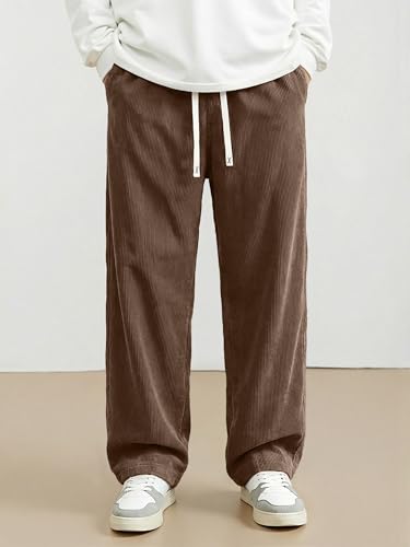 Image of JMIERR Mens Corduroy Pants Wide Leg Baggy Sweatpants | Loose Fit Joggers, Elastic Waist Drawstring, Casual Sweatpants, Vintage Pants, Fall Winter Fashion, Streetwear