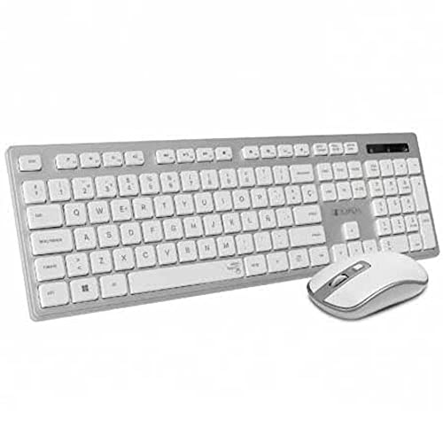 SUBBLIM Teclado Ergonómico y ratón inalámbricos Plano Silencioso Plateado/Blanco Ergo Cover