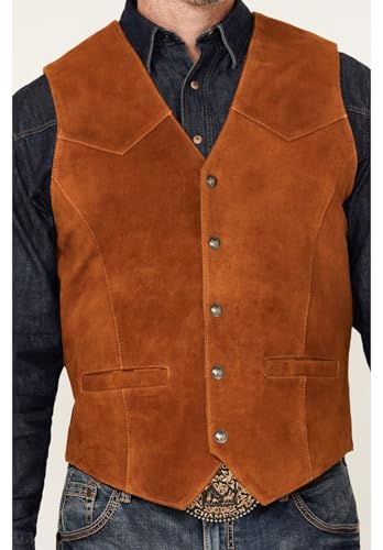 Men's Suede Leather Vest Slim Fit V-Neck Western Cowboy Waistcoat for Wedding Prom2