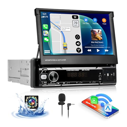 Imagen descriptiva de CAMECHO Autoradio 1 DIN con Carplay Inalámbrico, 7 Pulgadas Bluetooth Radio Manual Pantalla Extensible con Android Auto Mirror Link FM/Am RDS Control del Volante USB/AUX +Cámara Trasera relevante a la autoradio con pantalla