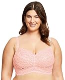 Women’s Plus Size Lace Bralette Unpadded Wireless Full Coverage Soft Cup Lace Bra | D to G Cups, Crystal Pink, 38 D/E