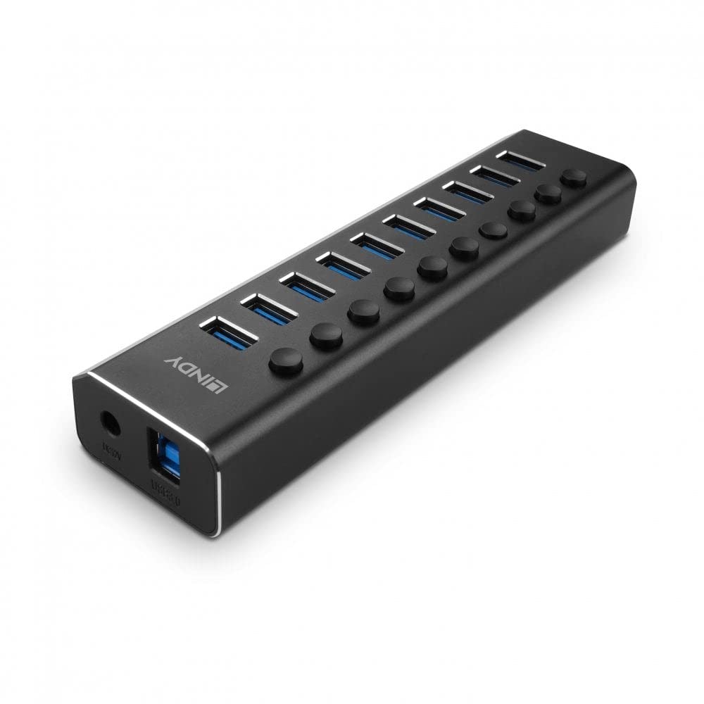 Lindy 43370 Hub USB 3.0 de 10 Puertos con interruptores de Encendido/Apagado