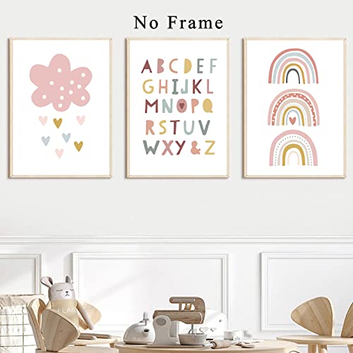 Cloud And Rainbow Poster Nursery Pink Rainbow Canvas Print Colorful Abc Alphabet Prints Cloud Nursery Pictures For Girl Bedroom Rainbow Canvas Wall Art Boho Rainbow Clouds Wall Art 12X16Inx3 Frameless #TOP3