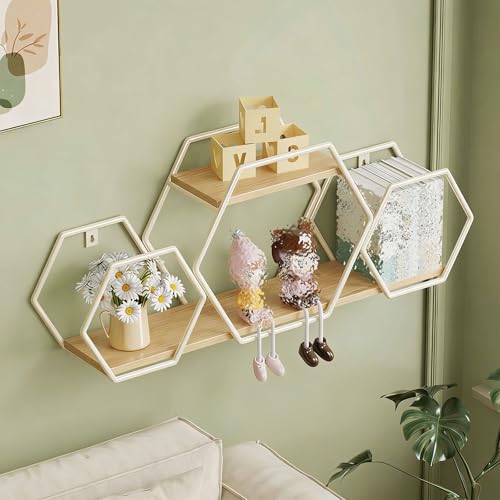 Estanteria Pared Flotantes Hexagonade, Robustos Estantes de Hierro, Organizador Baldas Flotantes Pared for Decoración del Hogar en Sala de Estar, Dormitorio y Oficina