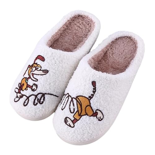 Image of Womens Mens House Slippers Retro Comfy Warm Plush Slip on Fluffy Memory Foam Home Sippers for Winter Indoor Outdoor