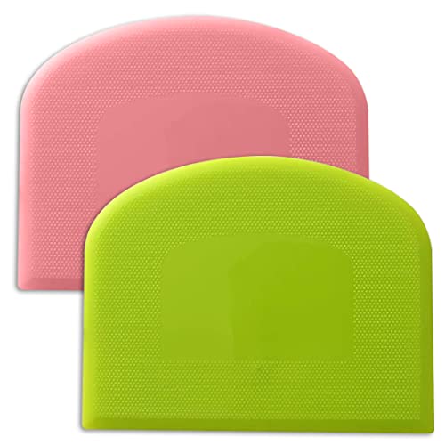 Flexible Plastic Dough Cutter Scraper Kitchen Tool for Baking Bread Cake Decoration Pizza Pastry Butter Cream Smoother Shape Spatulas Bakeware Home Using Premium Food Grade (Set of Green & Pink)