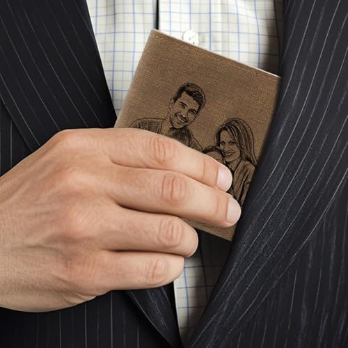 Custom Wallet for Men Personalized Leather Bifold Engraved Photo Picture Name Text Customized Unique Fathers Day Gift for Dad Husband Son Black4