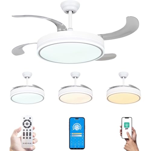 MiKoMiKa Ventilador de techo 96W con luz LED 60W+DC 36W en 3 Temperatura con Mando a Distancia -Motor DC Eficiente y Silencioso,aspas desplegables, 6 velocidades, control remoto, temporizador (F8808)