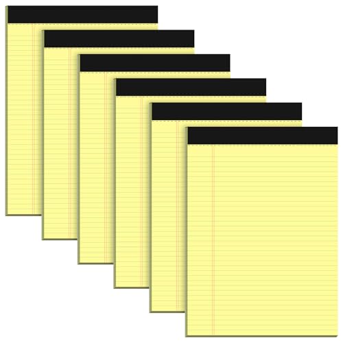 Bloc de notas tamaño A4 de papel amarillo con rayas estrechas para apuntes legibles