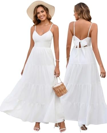 HTZMO Women Casual Summer Floral Maxi Sundress V Neck Spaghetti S...