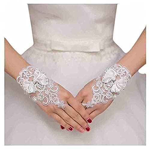 Olbye Women's Bridal Wedding Gloves Fingerless Lace Gloves White Bow Gloves Short Cuffs Wedding Accessories #TOP1