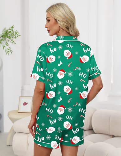 Image of Schbbbta Women Pajamas Set, 2 Pieces Satin Silk Button Down Pjs Short Sleeve Outfits Loungewear