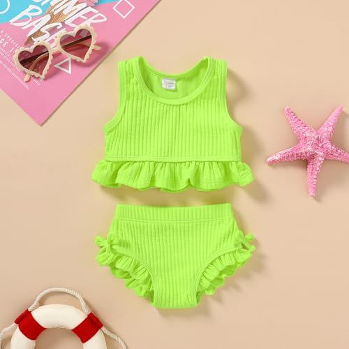HAPPYMA Baby Swimsuit Toddler Girl Bathing Suit Summer Solid Color Bikini Set Beach Two Piece Swim Wear2