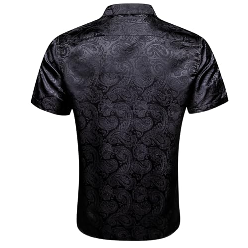 Barry.Wang Men's Silk Shirts Short Sleeve Western Designer Button Down Paisley Shirt Casual Beach Summer Party Mexico4