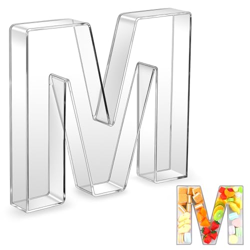 Uiifan 10'' Acrylic Letter Box Form Tray Display Fillable Letter Charcuterie Box Acrylic Candy Dish for Birthday Party Reusable Plates for Food, Not Include Lid(Clear,Letter M)