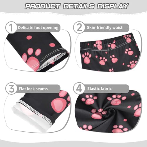 Cute Pink Dog Paw Girls Leggings Ultra Soft Compression Yoga Gym Pants for Kids 4-10T3