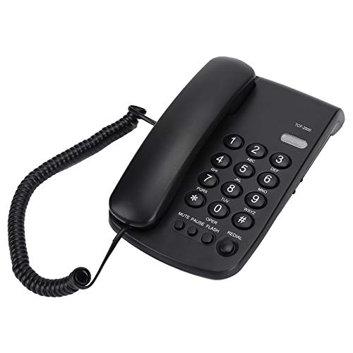 Uvital Desktop Corded Telephone, Black Landline Telephone, Office Landline Phone with Mute, Pause, Redial, Flash, Ringer (Hi & Low), Mechanical Lock, Call Light Indication for Home/Office/Hotel Use