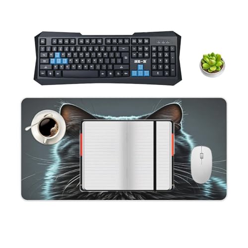 Black Cat Green Eyes Pad Mouse Grande de Goma Antideslizante miniatura 4