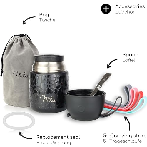 Image of Milu Thermo Food Thermo 450 ml Stainless Steel Thermal Container, Vacuum Insulated for Hot and Cold Foods (Black Leopard, 450 ml)