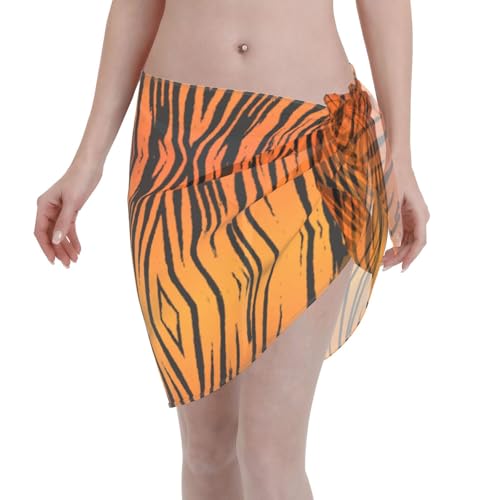 DEXNEL Paréo de plage d'été semi-transparent imprimé tigre à rayures pour femme, jupe courte,...