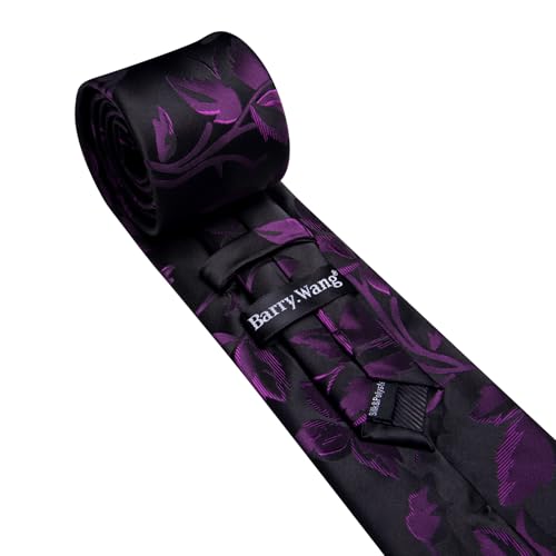 Image of Barry.Wang Flower Ties for Men Silk Woven Floral Tie Sets Necktie Handkerchief Cufflinks Wedding Party