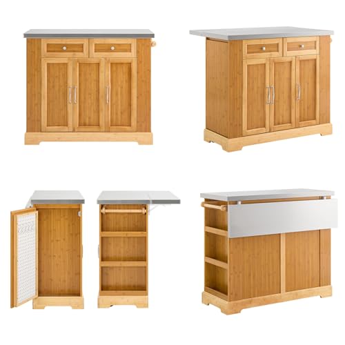 SoBuy Isla de Cocina con Ruedas, Carro de Cocina Auxiliar con Superficie de Trabajo Extensible, Mueble Auxiliar de Cocina Salvaspacio, Mueble Carro de Cocina con Ruedas 107x(46–71) x92,5 cm FKW130-N - imagen 9