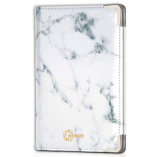Marble Style Server Book - Nine Pockets - Zipper Pouch - Pen/Order Pad/Card Holder - Classy White - PU Leather Flaps - Signature Style - Deluxe Elegant