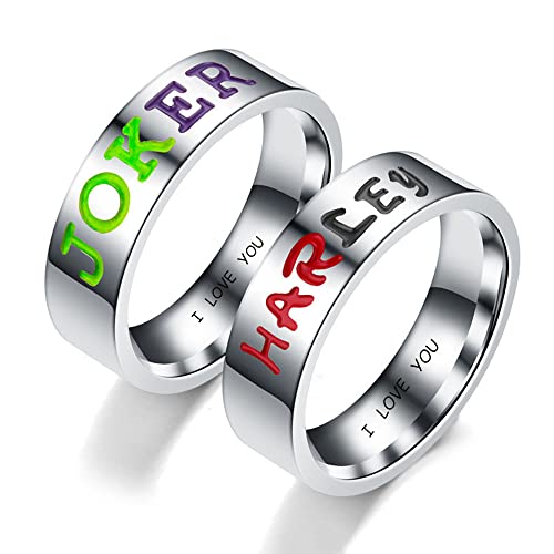 Personalized Harley and The Joker Matching Rings for Couples - Promise Set With 2 Stainless Steel Custom His and Hers Wedding Engagement Rings Size 6-11