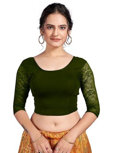 themilestocks Womens Blouses Readymade Gold Stretchable Saree Crop Top Choli Free Size Sparkling