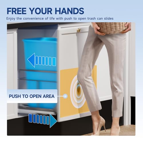 Image of Insputer Pull Out Trash Can Under Cabinet with Push to Open Slide, Grey | Soft-Close Slide, Heavy Duty, Not Included Bin, Under Sink Garbage Can Kit for Kitchen, Laundry, Requires 15 inchW X 18 inchD Cabinet