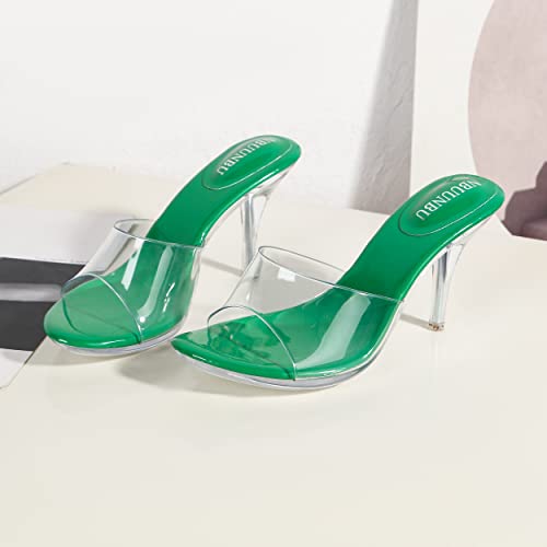 Image of NBUUNBU Silver Clear Heels For Women Dress Shoes Transparent Strap Sexy Stilletos Heels Open Toe High Silver Heeled Sandals Pump Mules