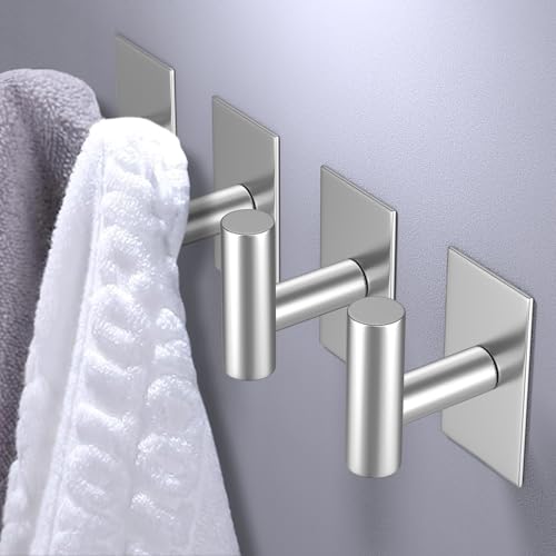 Image of VAEHOLD Wall Towel Hooks, Heavy Duty Sticky Holder Waterproof Towel Hooks for Hanging Coat, Clothes, Closet Hook Wall Mount for Kitchen (Silver, 2 Pack)