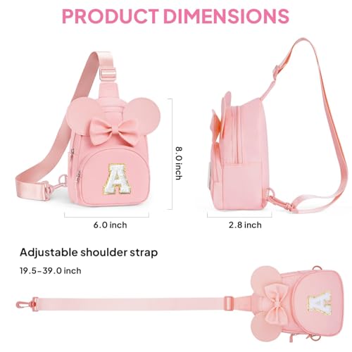 Image of YOOLIFE Birthday Gifts for 3 4 5 6 7 8 Year Old Girls, Initial Fanny Pack Sling Bag for Little Girl Purse, Toddler Letter Crossbody Bag for little Girl Kids Personalized Gift, Pink (E)