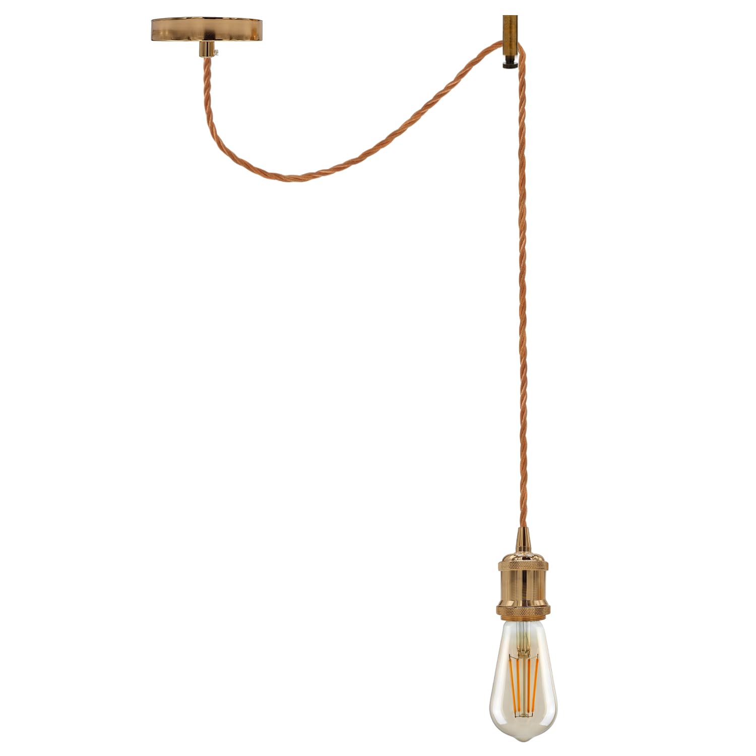 Ledsone French Gold + Bulb Vintage Yellow Brass Industrial Spider Pendant Light – Adjustable 2M Fabric Cable Chandelier Ceiling Lamp Kit With E27 Holder For Living Room, Dining, Bar, Cafe